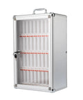 Built Different 36 Slot Cell Phone Locker With Heavy Duty Aluminum Frame and Secure Lock storage cabinet, front view with visible slots.