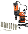 Heavy Duty Workhorse Magnetic Drill Press With 1700W Variable Speed Motor And Weldon Shank with 13 piece cutter kit for metal.