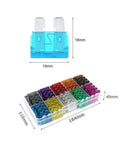 Automotive Fuse Assortment Kit With Box 200 Or 400 Piece Set For Quick Car Electrical Repairs, showing dimensions and layout