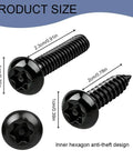 Heavy Duty Anti Theft License Plate Screws Kit Featuring Hella Tight Rustproof Stainless Steel Bolts And Tamper Proof M6 Fastener Caps Cover For Front Rear Truck Car Frame Mounting Hardware size dimensions shown with inner hexagon anti-theft design.