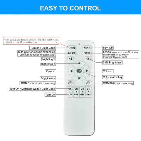 Remote control for Dimmable LED Ceiling Light With Remote Control, Black Flush Mount Square Acrylic Fixture, 50W, button details