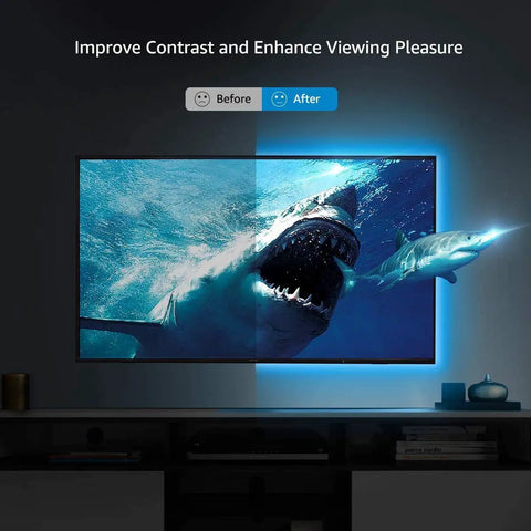LED TV Backlight Kit Plug And Play With USB Power 6.56Ft RGB Color Changing Lights Dope Remote Control on screen with shark image
