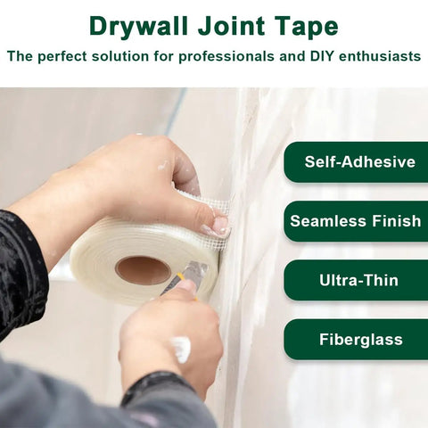 Heavy Duty Self Adhesive Fiberglass Mesh Drywall Joint Tape 1.97 Inch By 180 Feet For Wall Crack Repairs Seam Patches And Spackle Projects Built Tough For Long Lasting Smooth Walls applied to drywall seam