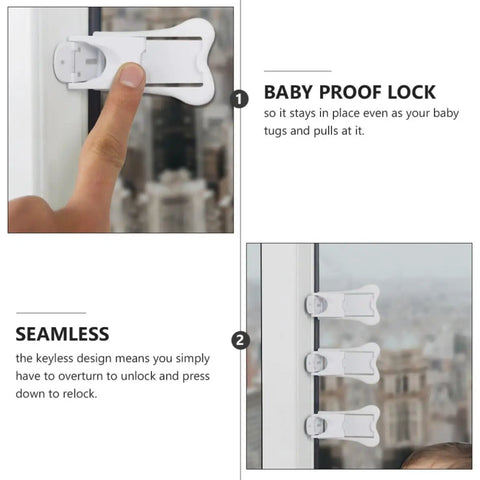 Image showing Six Pack Childproof Window And Cabinet Safety Locks With Keyless Design For Home Use White ABS Construction Easy Install