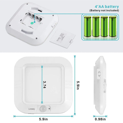 Battery Powered Motion Sensor Ceiling Light LED 6000K 180 Lumens Auto On With Motion Detection No Wires Needed dimensions diagram