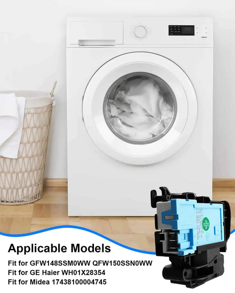 Heavy Duty 110V Washing Machine Door Lock For Lockdown Safe Washes, Keeps The Door Locked Through Every Cycle, Stops Water Leaks And Accidental Openings, Easy Install, Built Tough, Fits GE Haier WH01X28354, blue and black