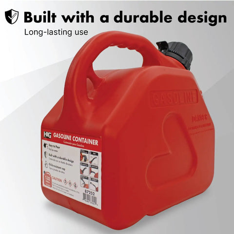 Portable 1.5 Gallon Gas Can With Transfer Hose And Nozzle For Gas And Diesel Anti Spill Design And Child Resistant Cap