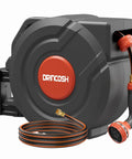 90 Foot Retractable Garden Hose Reel With Automatic Rewind, Five Eighth Inch Hose, Lock At Any Length, Nine Pattern Nozzle Sprayer