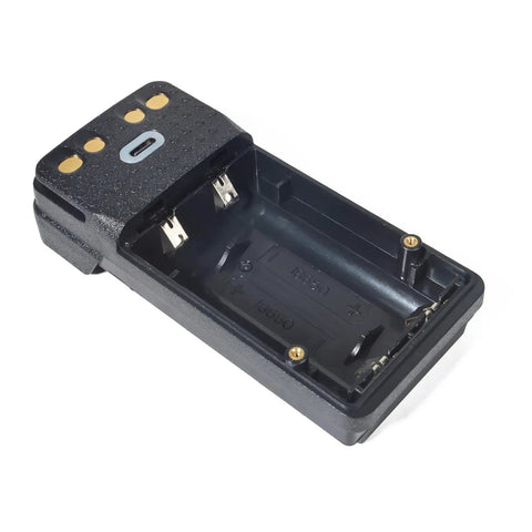 Built Tough 2X18650 Battery Case Compatible With Motorola Two Way Radios Xpr7350 Xpr7550 showing interior battery compartment.