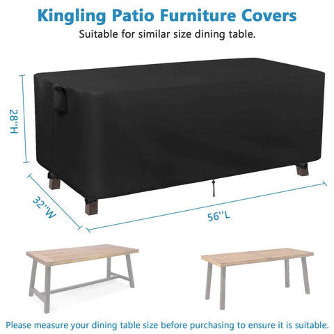 Heavy Duty Waterproof Patio Table Cover 56L x 32W x 28H Inches, Rectangular Outdoor Table Protector on table