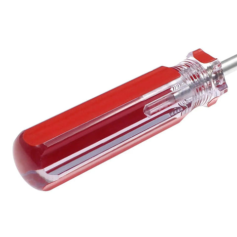 Premium Five Piece Metric Spanner Screwdriver Set With Strong Magnetic Tips And Ergonomic Handle, close-up of red handle.
