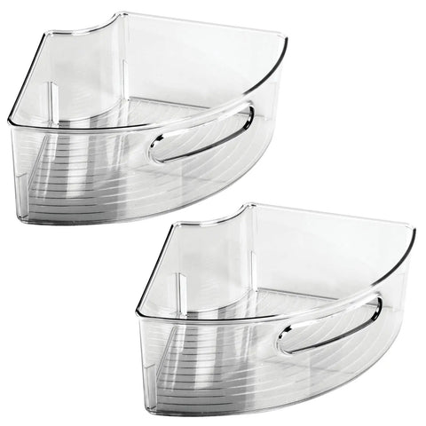 Real Smooth Rotating Plastic Lazy Susan Tray With Comfy Grip Handle For Kitchen Counter Pantry Fridge Cabinet Organization Stores Snacks Drinks And Groceries In Chill Smoke Two Pack - Clear plastic design with carrying handles.