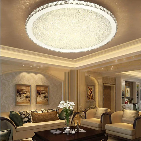 Crystal Round LED Flush Mount Ceiling Light Dope Modern Glow Warm White in elegant living room, chandelier fixture 19.5 inch