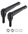 2 Pcs Top Shelf Adjustable Toggle Lever Handles M8 X 20mm Metric Clamping Knobs With Hex Nuts And Washers For No Sweat Swapping And Rock Solid Grip Security Black on a white background.