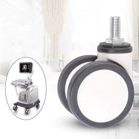 Badass Heavy Duty Trolley Casters Featuring Slick Polyurethane Wheels And Rock Solid Double Rotary Brakes For Furniture And Medical Equipment Rolling Smoothly - close-up of caster with dual wheels.