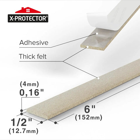 Heavy Duty No Sweat Adhesive Felt Furniture Pads, 20 Pack Of 6 Half Inch non scratch strips with adhesive backing and thick felt.