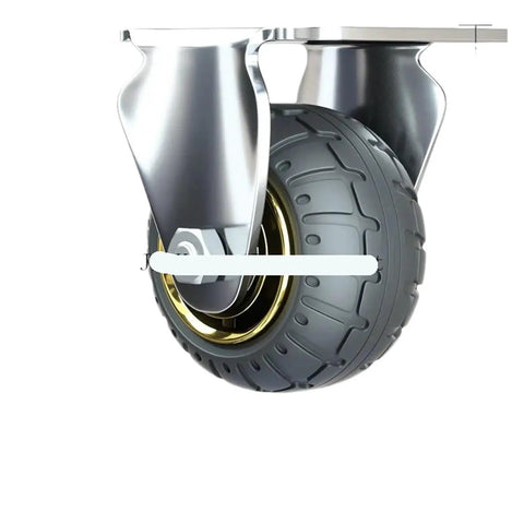 Close-up of 3 4 5 Inch Soft Rubber Furniture Casters With One Way Silent Heavy Duty Brake Wheels for office desks and carts.