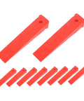Red Plastic Leveling Wedges And Reusable Gap Filler Shims For Bullseye Door And Window Alignment, pack of 20, showing various sizes.