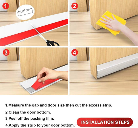 Door draft stopper strip, white, 1.8 in x 37 in, self-adhesive bottom seal; 2-pack