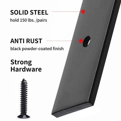Close-up of Heavy Duty 8 Inch Shelf Bracket For DIY Floating Shelves One Fifth Inch Thick Steel L Type Supports with screw
