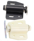 Push To Open Cabinet Door Catch With Magnetic Latch For Kitchen Wardrobe, beige finish with black mechanism and white plastic.