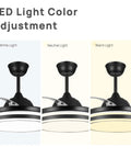 42 Inch Retractable Ceiling Fan With Lights And Remote For Home Use In Bedroom Living Room And Dining Area showing LED light color adjustment