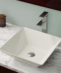 Vitreous China Porcelain Vessel Sink In Bisque With Dope Sleek Contemporary Style Lightly Resting On Your Vanity And Flared 45 Degree Sides