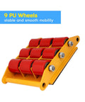 Heavy Duty Machine Skates 33000 Lbs Capacity Dolly With Anti-Slip Belt For Industrial Machinery Moving And Warehouse Equipment Transport That Actually Slides Heavy Stuff Super Easy with 9 PU wheels for stable mobility.