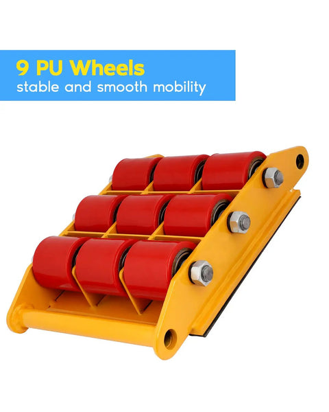 Heavy Duty Machine Skates 33000 Lbs Capacity Dolly With Anti-Slip Belt For Industrial Machinery Moving And Warehouse Equipment Transport That Actually Slides Heavy Stuff Super Easy with 9 PU wheels for stable mobility.