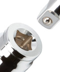 Close-up of a socket head and wrench connector from the Half Inch Drive 29-Piece 6-Point Socket Set With Ten To Thirty-Eight Millimeter Sockets Built For Auto Repairs And DIY Projects Includes Sturdy Case For Easy Storage Model SHD92010.