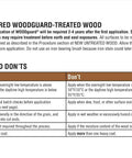 Weathered Woodguard treatment guidelines for preserving wood. Detailed instructions on application do's and don'ts.