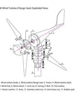 Exploded view of 500W Portable Wind Turbine Generator For 12V 24V 48V Systems with labeled parts and flange mount design.