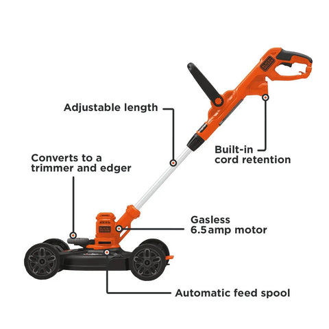 3-In-1 Electric Lawn Mower Weed Eater And Edger For Small Yards Corded 12-Inch 6.5 Amp Powerdrive Motor with adjustable features
