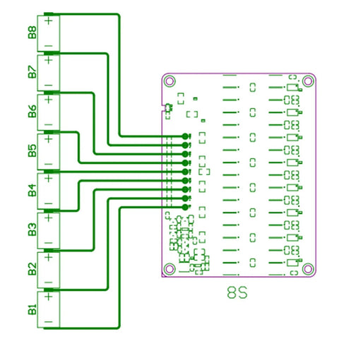 Diagram of 8S 5A Active Equalizer Balancer for LiPo LiFePO4 LTO Batteries 6S 7S Battery Energy Transfer Capacitor Safe Easy Setup