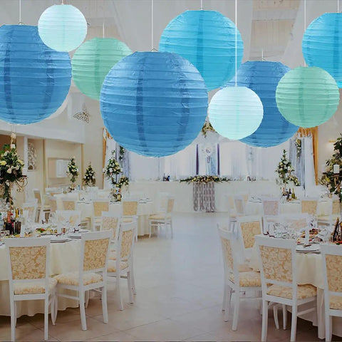 Blue Paper Lanterns Set Of 12 Assorted Sizes 6 Inch 8 Inch 10 Inch And 12 Inch Chinese Round Hanging Lamps For Home Decor Parties Weddings