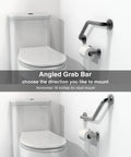Angled Wall Mount Grab Bar 1 1/4 Inch with Knurled Grip for Stud Installation, ADA Compliant Heavy Duty 500 Lb Support, Rustproof Stainless Steel Bathroom Safety Rail in Brushed Nickel shown next to toilet.