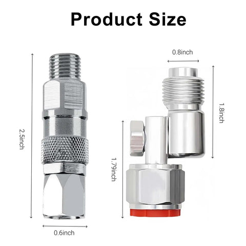 Two Pack Airless Spray Gun Swivels One Quarter Inch 360 Degree Swivel And Seven Eighths Inch 180 Degree Joint Stainless Steel High Pressure Sprayer Connector For Paint Hoses Compatible With 235486 Part Durable And Easy Connect, product size view