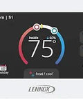 Smart Commercial Thermostat Workhorse with Full Color Touchscreen displaying indoor temperature, multi stage control interface.