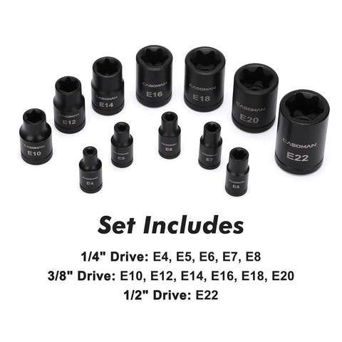 Heavy Duty Torx Bit Socket Set With 25 Pieces And External Sockets, Thirteen Star Bits T8 To T60 And Twelve Female ETorx Sockets E4 to E22
