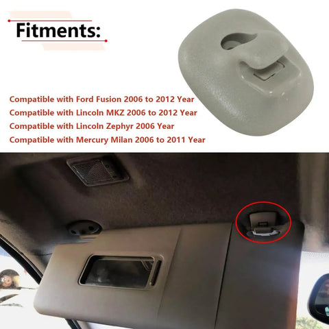 One Piece Sun Visor Retainer Clip Fits Ford Fusion 2006 2012 Plus Lincoln MKZ Zephyr Mercury Milan Beige installed in car