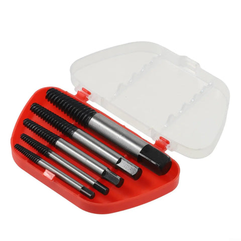 Ultimate 5-Piece Screw Extractor Set For Grabbing Stuck Bolts Fast, Premium Hardened Carbon Steel Drill Bits Removal Tool Kit For Broken Fasteners And Stripped Hardware From 3mm Up To 18mm With Durable Case Included in red case