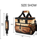 Cowboy Western Desert Insulated Lunch Bag With Adjustable Shoulder Strap, Reusable Cooler Tote, 15L, dimensions shown.