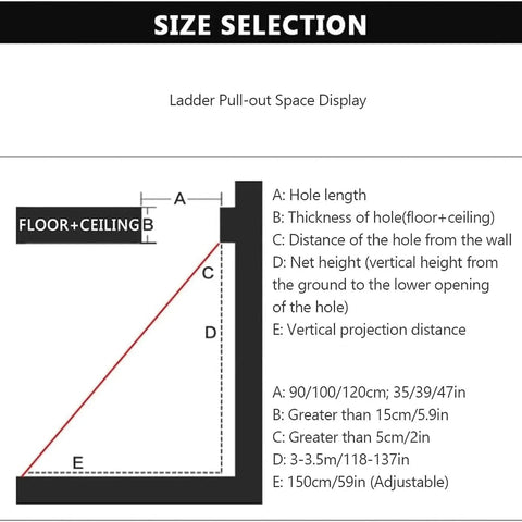 Size selection diagram for Heavy Duty Electric Remote Attic Ladder Smooth Gliding Pull Down Loft Stairs Carbon Steel 70 X 100 Cm.
