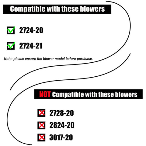 Compatibility chart for Flat Nozzle Attachment For Milwaukee Leaf Blower 2724-20 And 2724-21, showing compatible and incompatible models