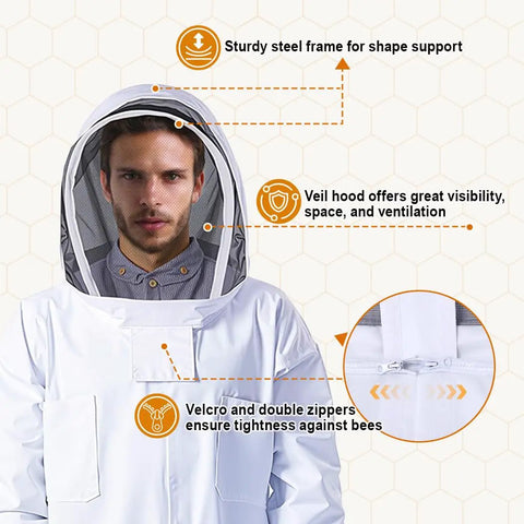 Bee suit with veil and steel frame from 10 Frame Beehive Starter Kit With Beeswax Dipped Frames And Deep Brood Box Includes Unassembled Frames