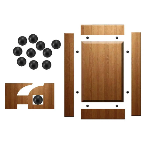 500 Pack Cabinet Door Spacers Rubber Bumper Balls For Raised Panel Grooves Quarter Inch Gap Adjusters shown with wooden panel layout.