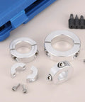 Two-Piece Double Split Shaft Collar Clamp-On Set Screw Collars For Five Eighths Bore And One Point Three One Two Five Inch Outer Diameter Aluminum 2024 Lightweight Built To Last Solid Lockdown For Smooth Spin, silver two-piece collars with screws