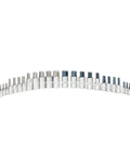 All In One Allen Socket Set 26 Piece For SAE And Metric Sizes, displayed in a row, made from heat treated alloy steel, rust resistant.