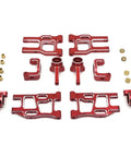 Heavy Duty Metal Front And Rear Suspension Arm Steering Cup Hub Carrier Set For 10th Scale RC Cars Compatible With PTG2 Platform Rad Beefy Upgrade Kit In Bright Red, detailed view of components.