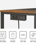 Close-up of Rustic Brown And Black Computer Desk With Power Outlet Compact Thirty One Point Five Inch Wide showing power outlets.